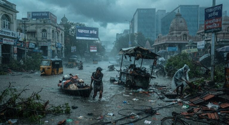 NATIONAL : आंध्र प्रदेश में चक्रवात अर्नब का असर, तेज हवाओं और भारी बारिश से जनजीवन प्रभावित