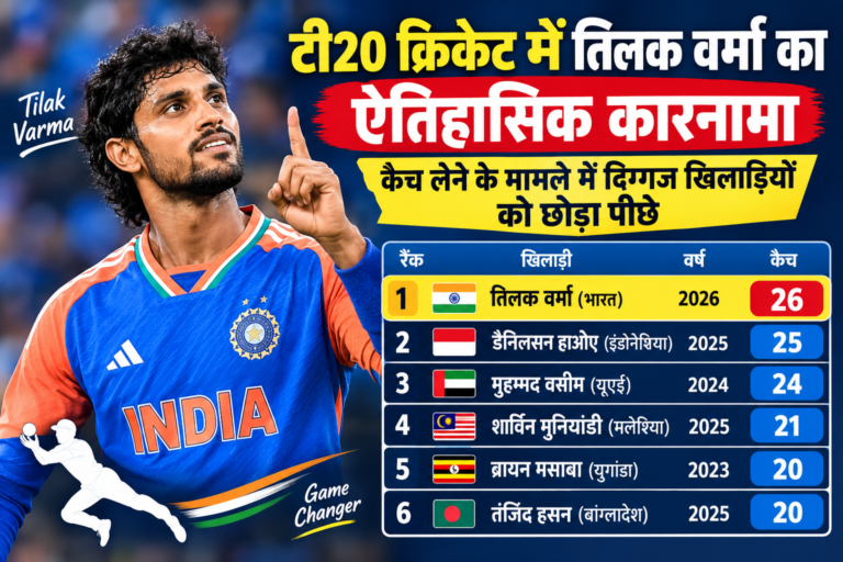 SPORTS : टी20 क्रिकेट में तिलक वर्मा का ऐतिहासिक कारनामा, कैच लेने के मामले में दिग्गज खिलाड़ियों को छोड़ा पीछे