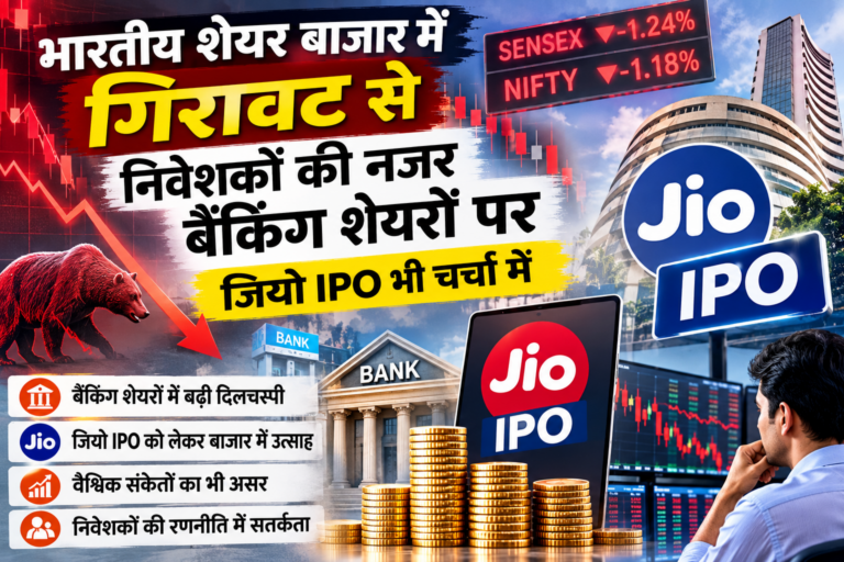 BUSINESS : भारतीय शेयर बाजार में गिरावट से निवेशकों की नजर बैंकिंग शेयरों पर, जियो IPO भी चर्चा में